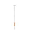 Hanglamp compleet met textielkabel en dubbele Tub-E14 houten en metalen afwerking - Made in Italy