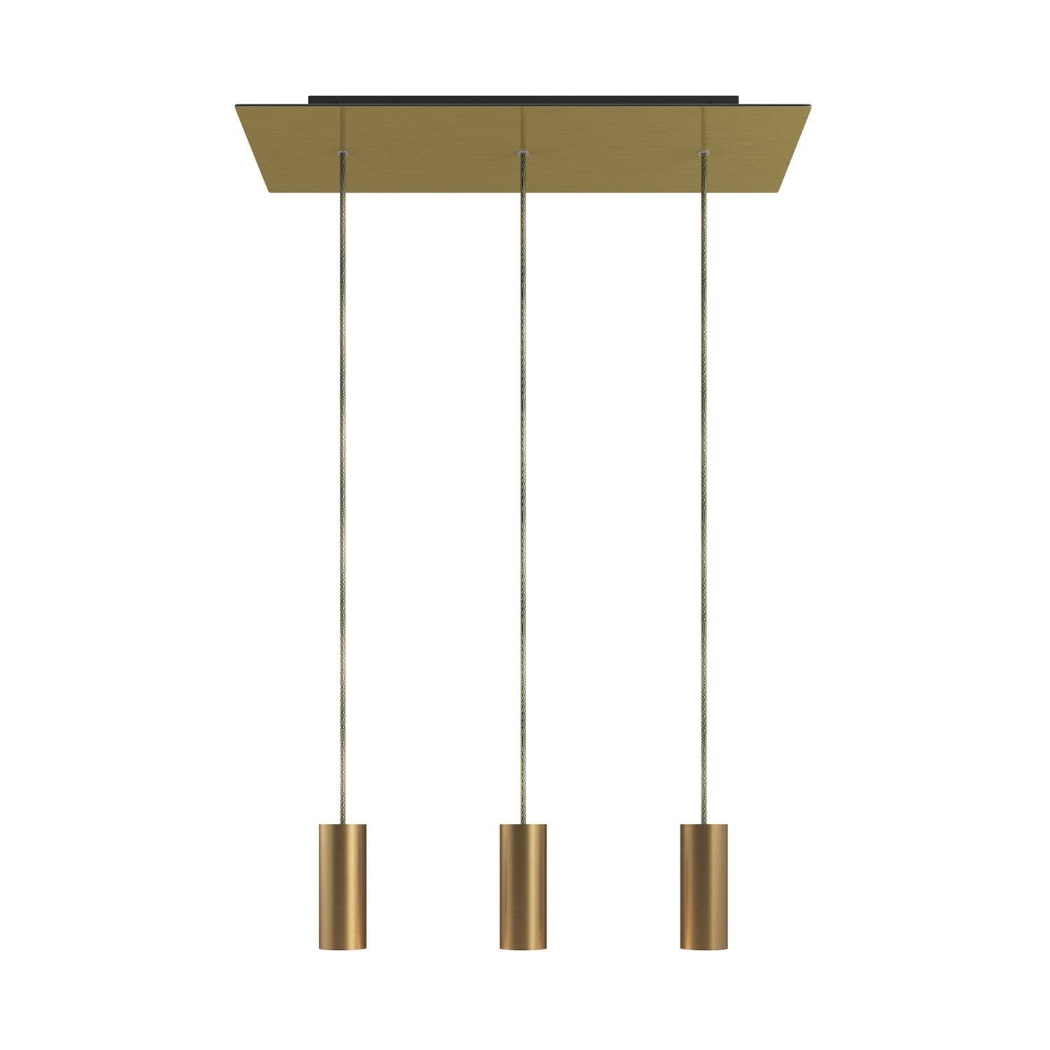 Lampă cu 3 becuri suspendate cu un model rectangular XXL Rose-One de 675 mm, cu cablu din material textil și abajur din metal Tu