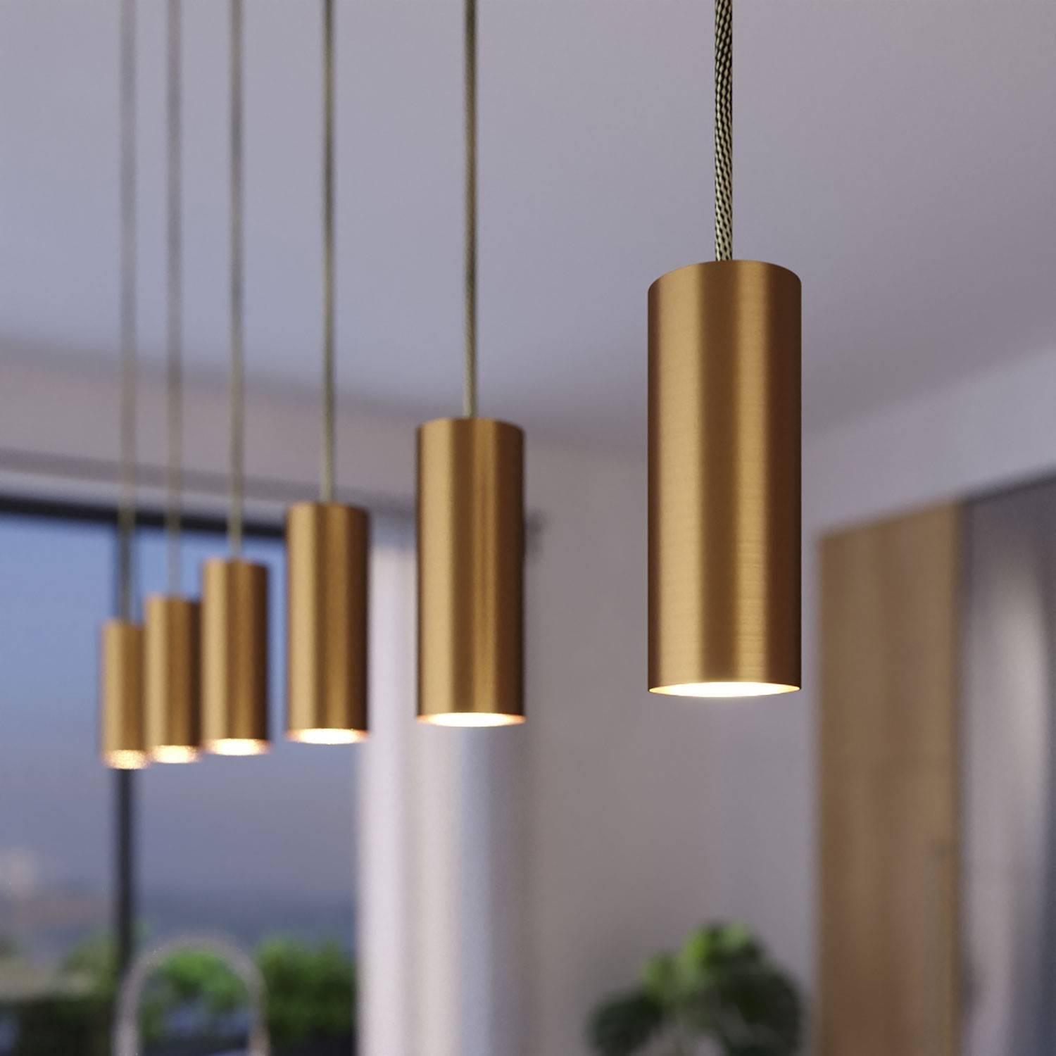 3 lichts-hanglamp voorzien van XXL rechthoekige Rose-One 675 mm compleet met strijkijzersnoer en Tub E14 metalen lampenkap