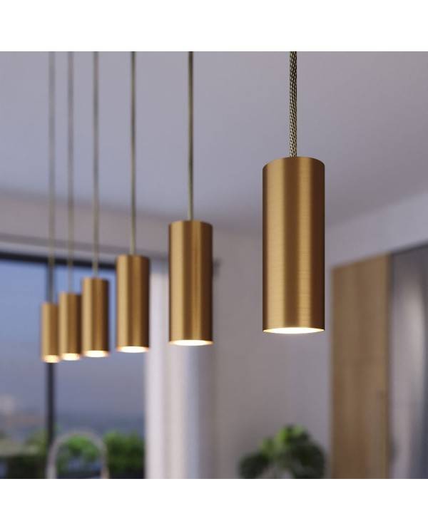 3 lichts-hanglamp voorzien van XXL rechthoekige Rose-One 675 mm compleet met strijkijzersnoer en Tub E14 metalen lampenkap