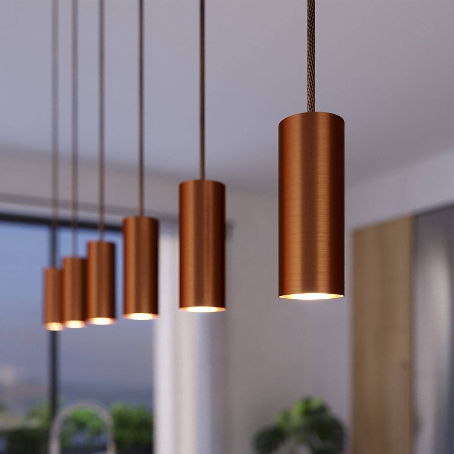 3 lichts-hanglamp voorzien van XXL rechthoekige Rose-One 675 mm compleet met strijkijzersnoer en Tub E14 metalen lampenkap