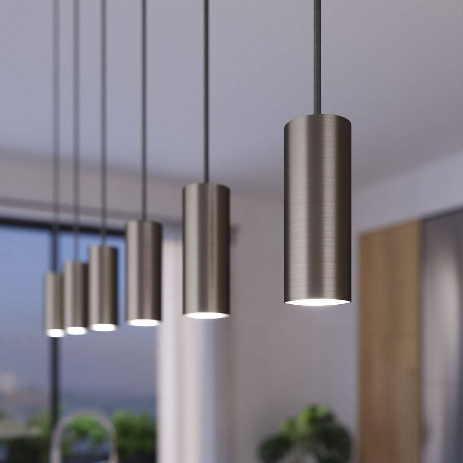 3 lichts-hanglamp voorzien van XXL rechthoekige Rose-One 675 mm compleet met strijkijzersnoer en Tub E14 metalen lampenkap