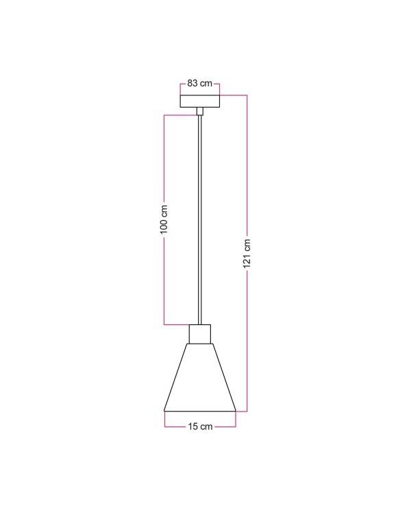 Lampa wisząca z drewnianym kloszem w kształcie stożka