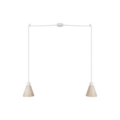 Tweevoudige hanglamp met kegelvormige houten lampenkappen