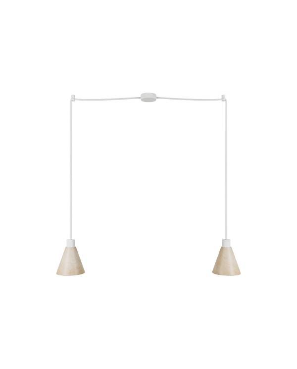 Tweevoudige hanglamp met kegelvormige houten lampenkappen