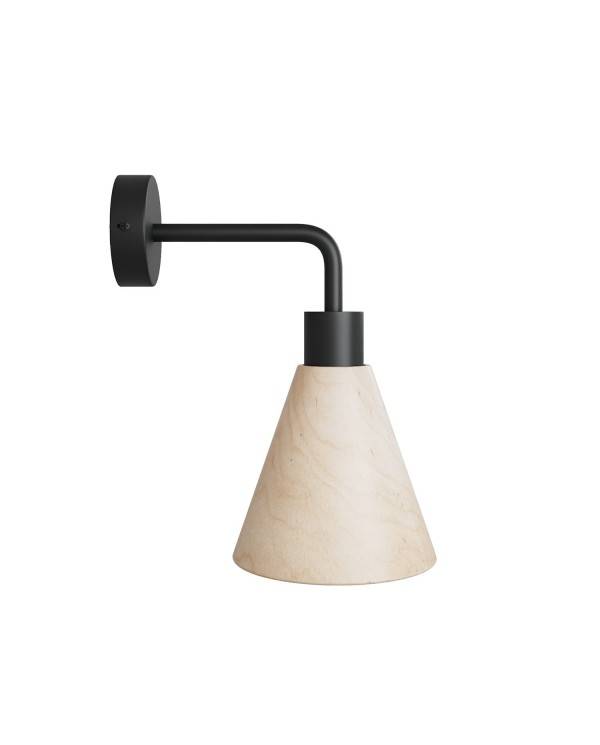 Lámpara Fermaluce con pantalla de madera en forma de cono y extensión curva
