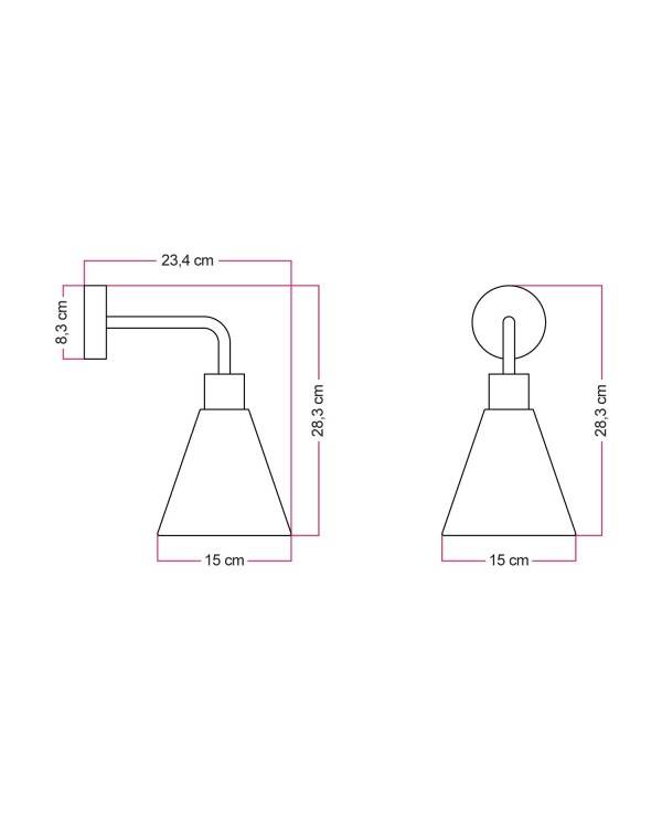 Fermaluce lampa med konformad lampskärm i trä och böjd förlängning