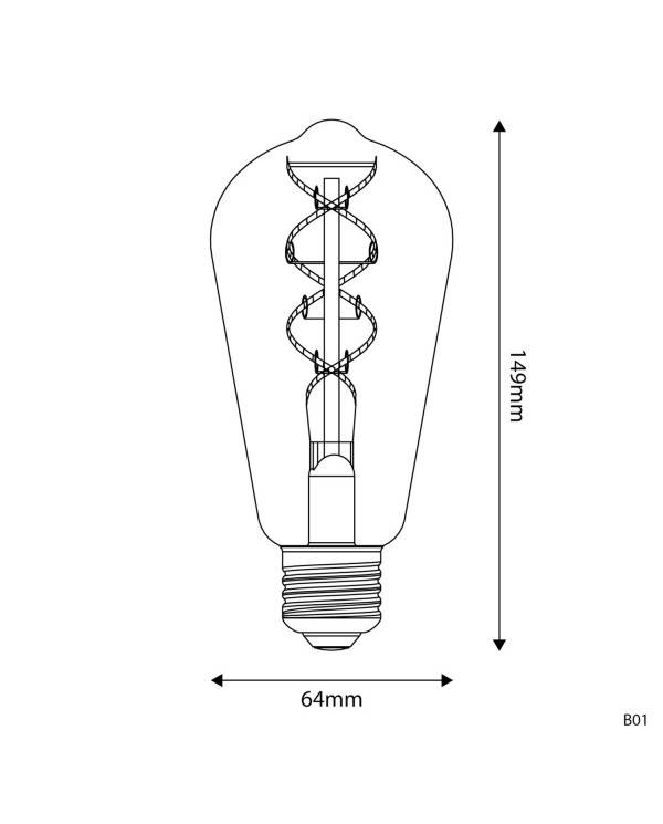 Bec LED cu filament spiralat din colecția Gold B01, 5V Edison ST64 1,3W 80Lm E27 2500K, reglabil.