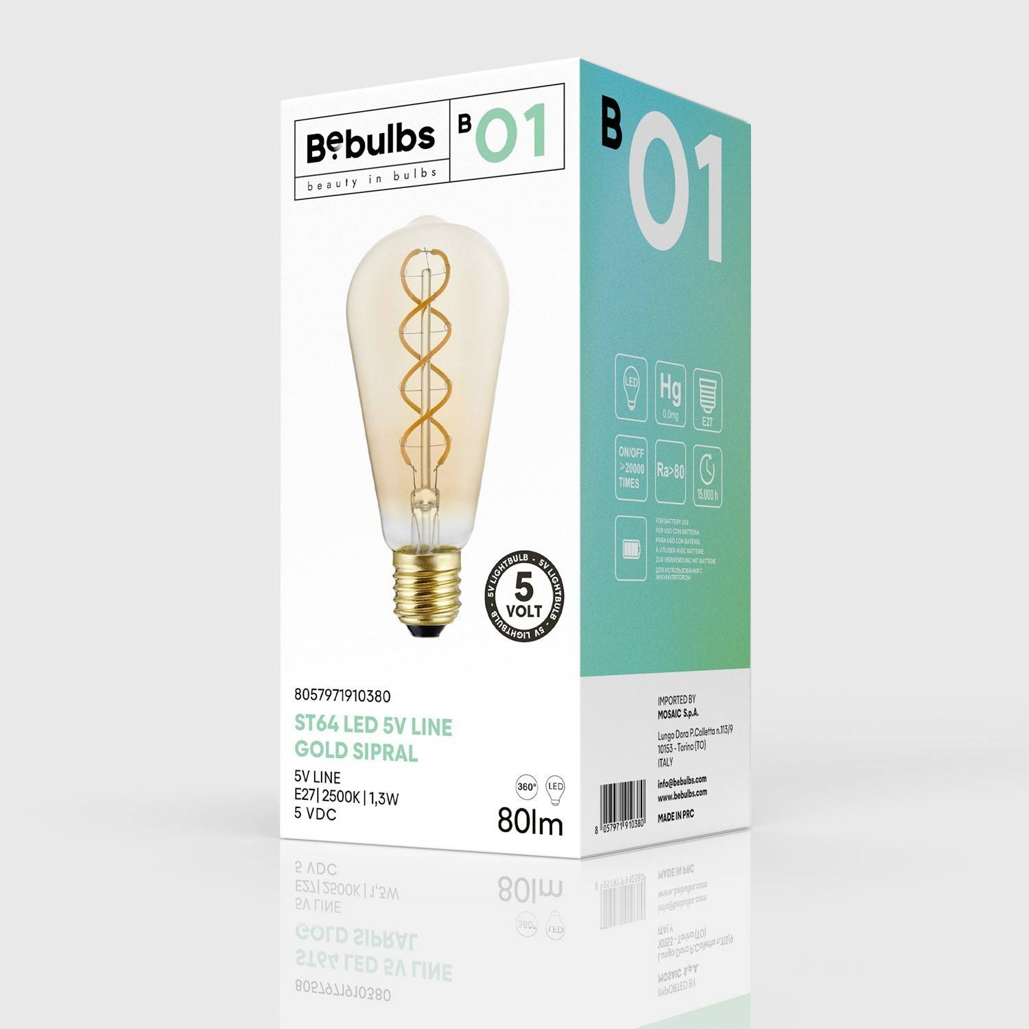 Lâmpada LED dourada B01 Coleção 5V Filamento Espiral Edison ST64 1,3W E27 Regulável 2500K