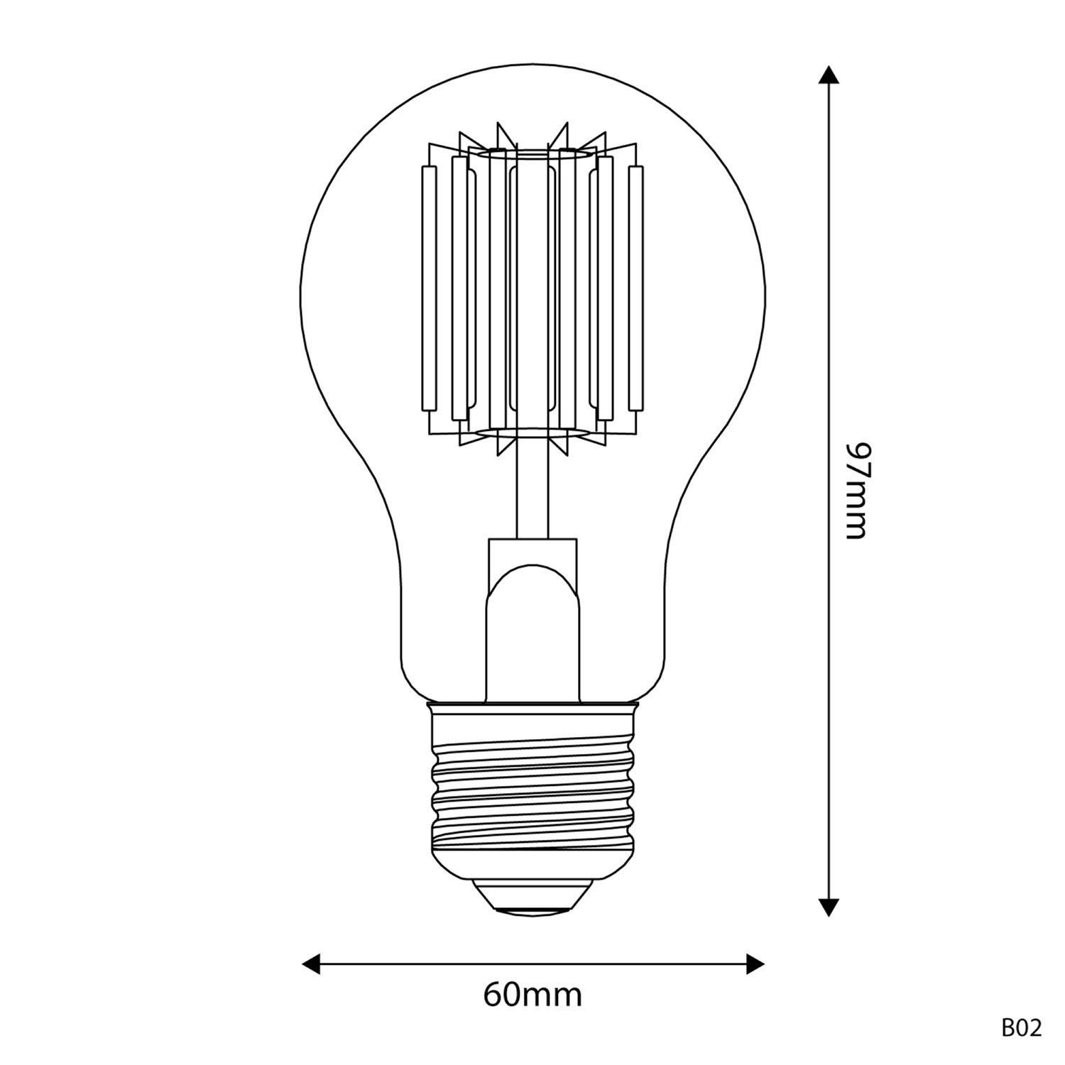 LED átlátszó csepp alakú izzó B02 5V-os kollekció egyenes izzószállal  A60 1,3W E27 Dimmelhető 2500K