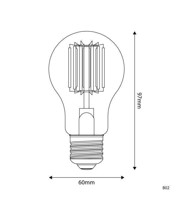 LED átlátszó csepp alakú izzó B02 5V-os kollekció egyenes izzószállal  A60 1,3W E27 Dimmelhető 2500K