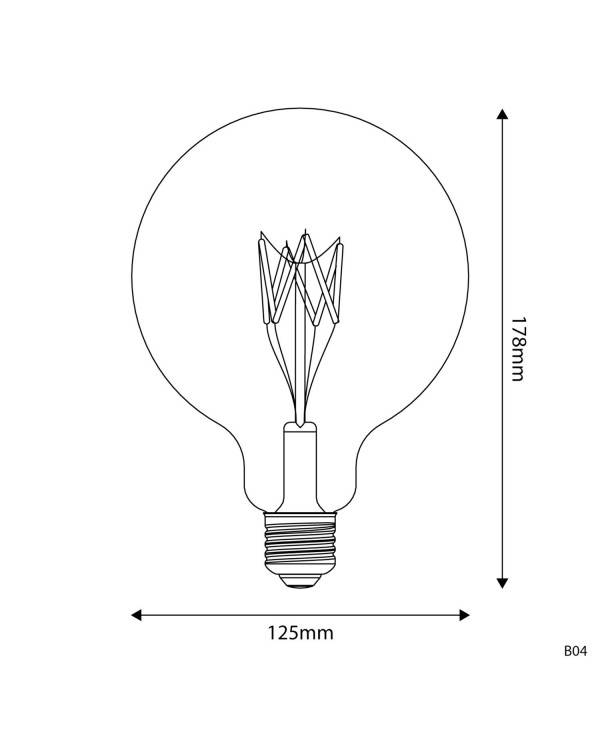 Bec LED clar B04 5V din colecția cu filament scurt Globe G125 1,3W 110Lm E27 2500K, cu reglaj de intensitate.