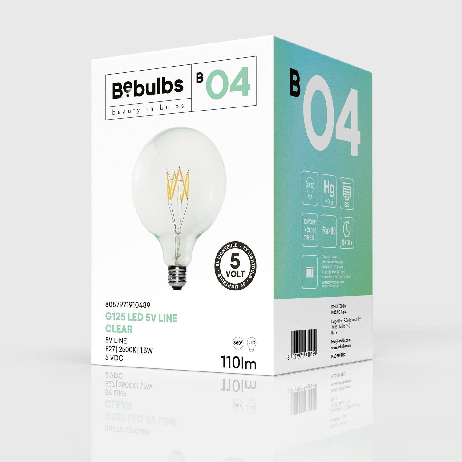 B04 Globo G125 transparent LED-lampa 5V Kollektion Kort Filamenttråd 1,3W E27 Dimbar 2500k