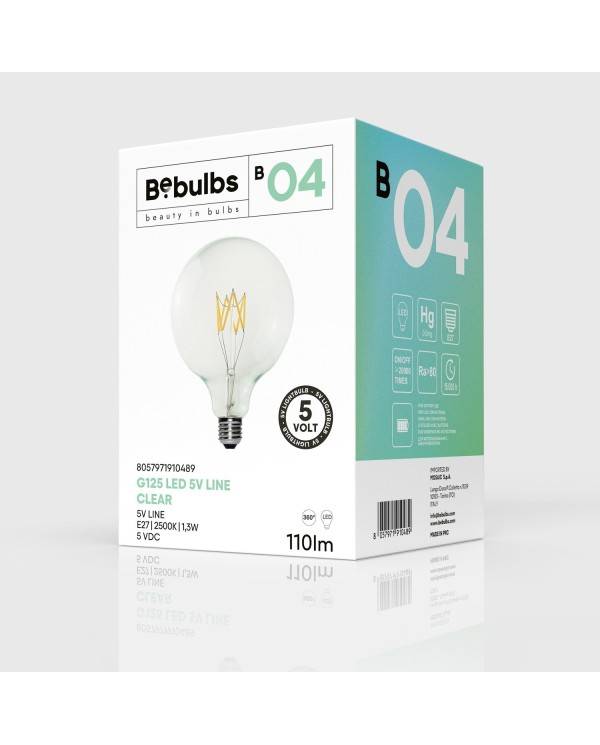 B04 Globo G125 gennemsigtig LED-lampe 5V Collection Short Filament Wire 1.3W E27 dæmpbar 2500k