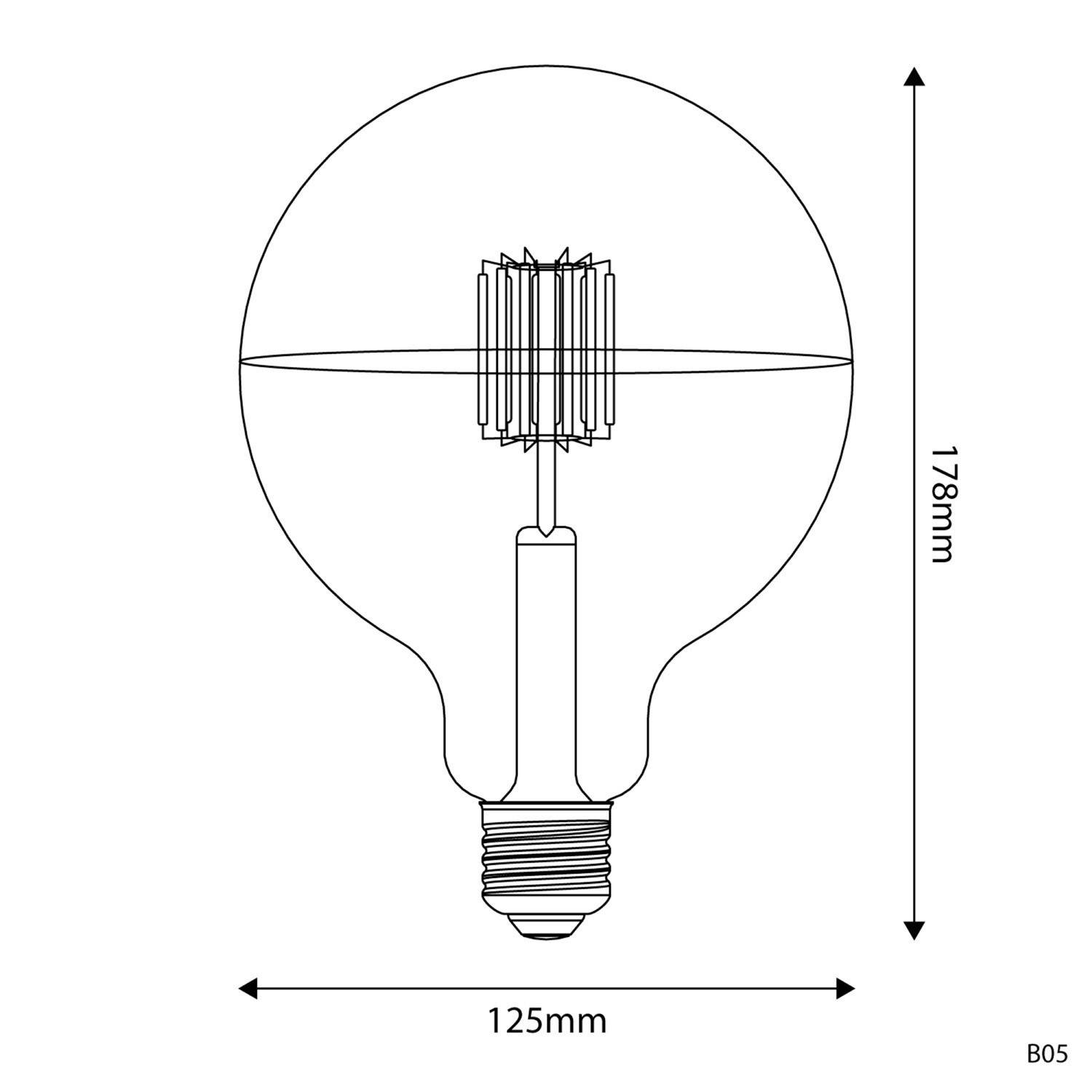 LED G125 félgömb ezüst izzó B05 5V-os kollekció rövid izzószállal 1,3W E27 Dimmelhető 2500K