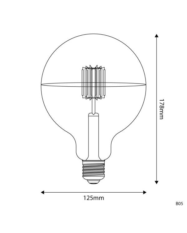 LED G125 félgömb ezüst izzó B05 5V-os kollekció rövid izzószállal 1,3W E27 Dimmelhető 2500K