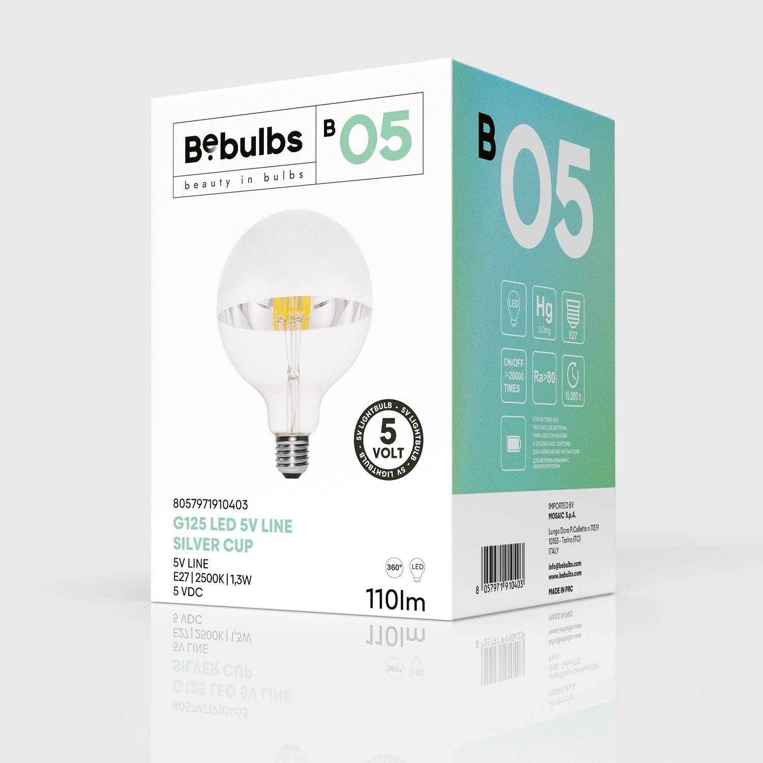 LED Globe Lamp Halve bol zilver B05 5V Collectie Kort filament G125 1,3W E27 Dimbaar 2500K