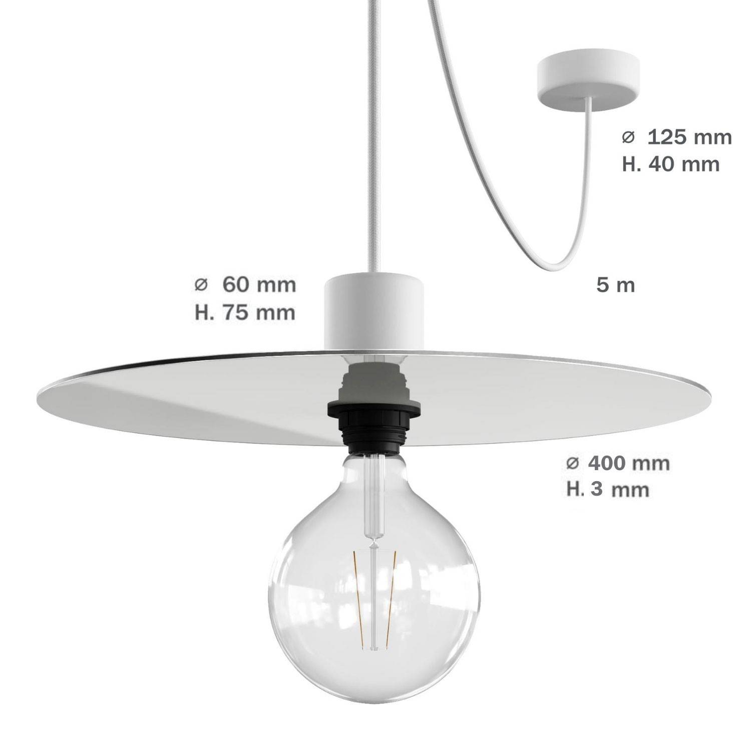 EIVA ELEGANT Lampa wisząca z 5 mm kablem w oplocie, kloszem Ellepì, podsufitką i z silikonową oprawką IP65 waterproof