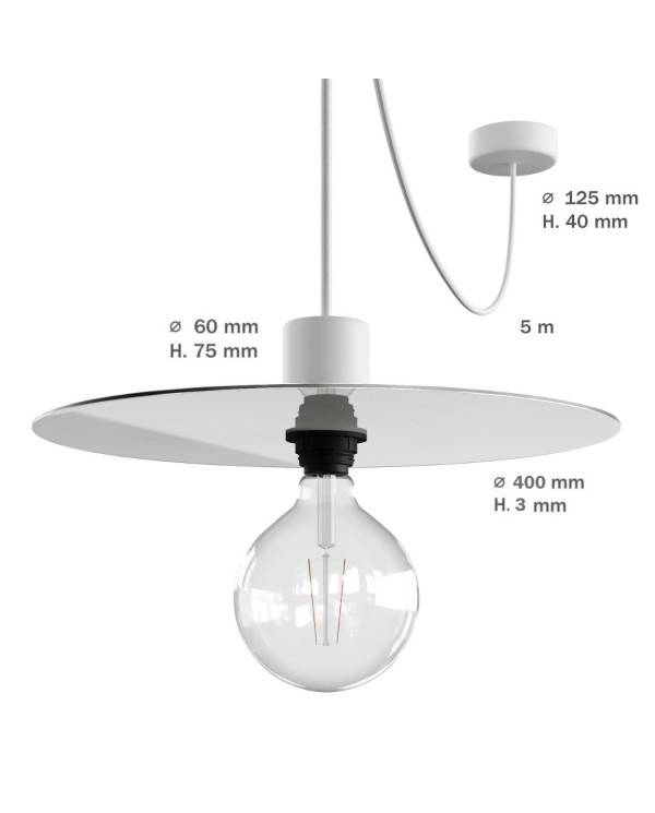 EIVA ELEGANT Lampa wisząca z 5 mm kablem w oplocie, kloszem Ellepì, podsufitką i z silikonową oprawką IP65 waterproof