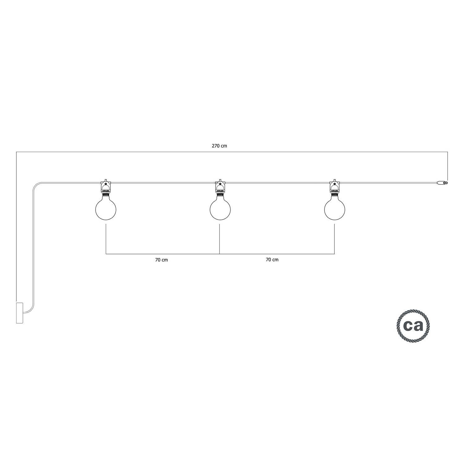 EIVA Corda de luz exterior IP65 com 3 lâmpadas e rosácea