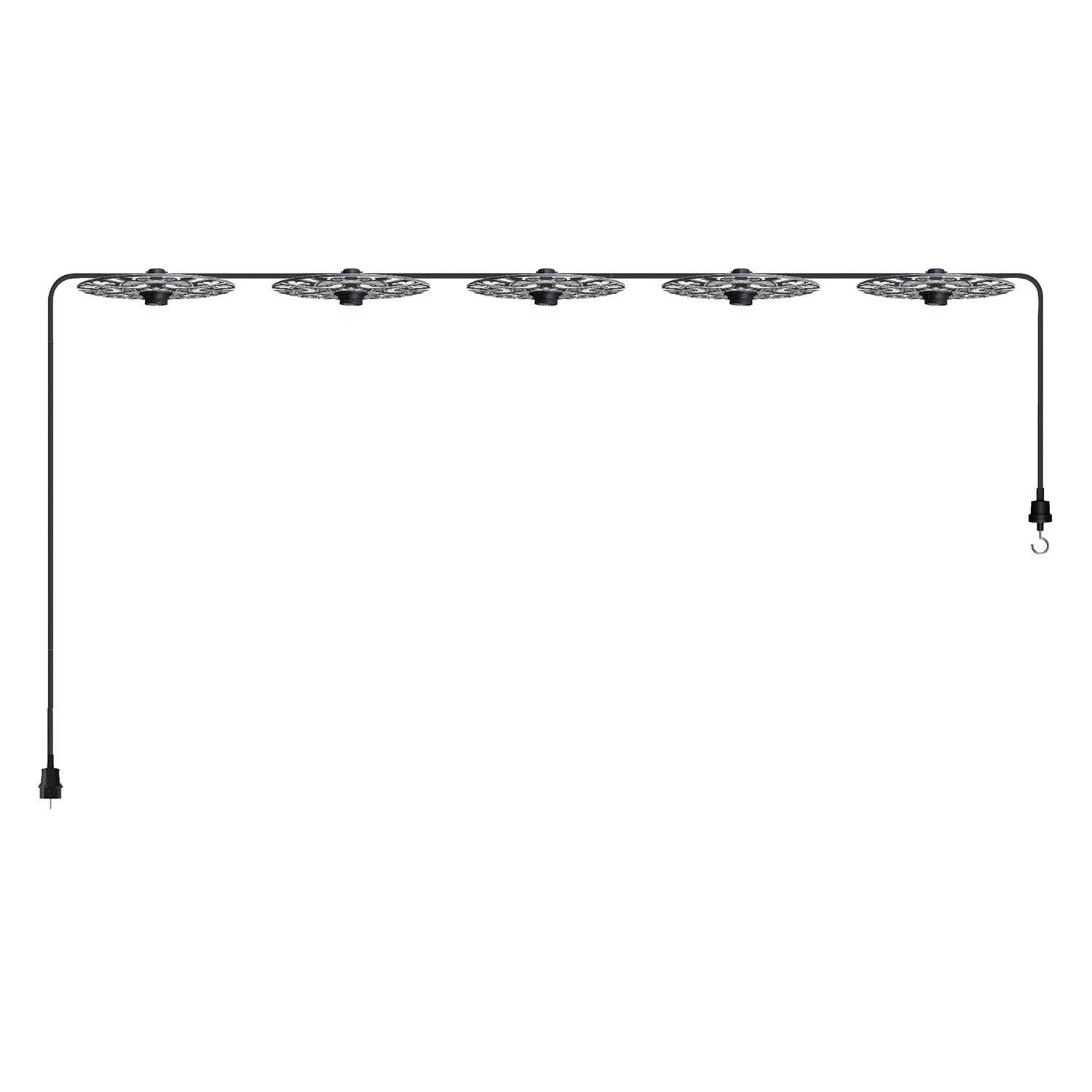 Světelný řetěz Lumet 'Maioliche', textilní kabel od 7,5m délky, 5x objímky a stínidla, háček a černá zástrčka
