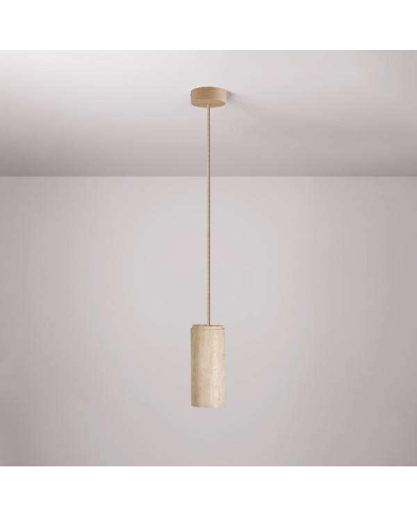 Hanglamp met houten lampenkap voor Tub-E27 spot