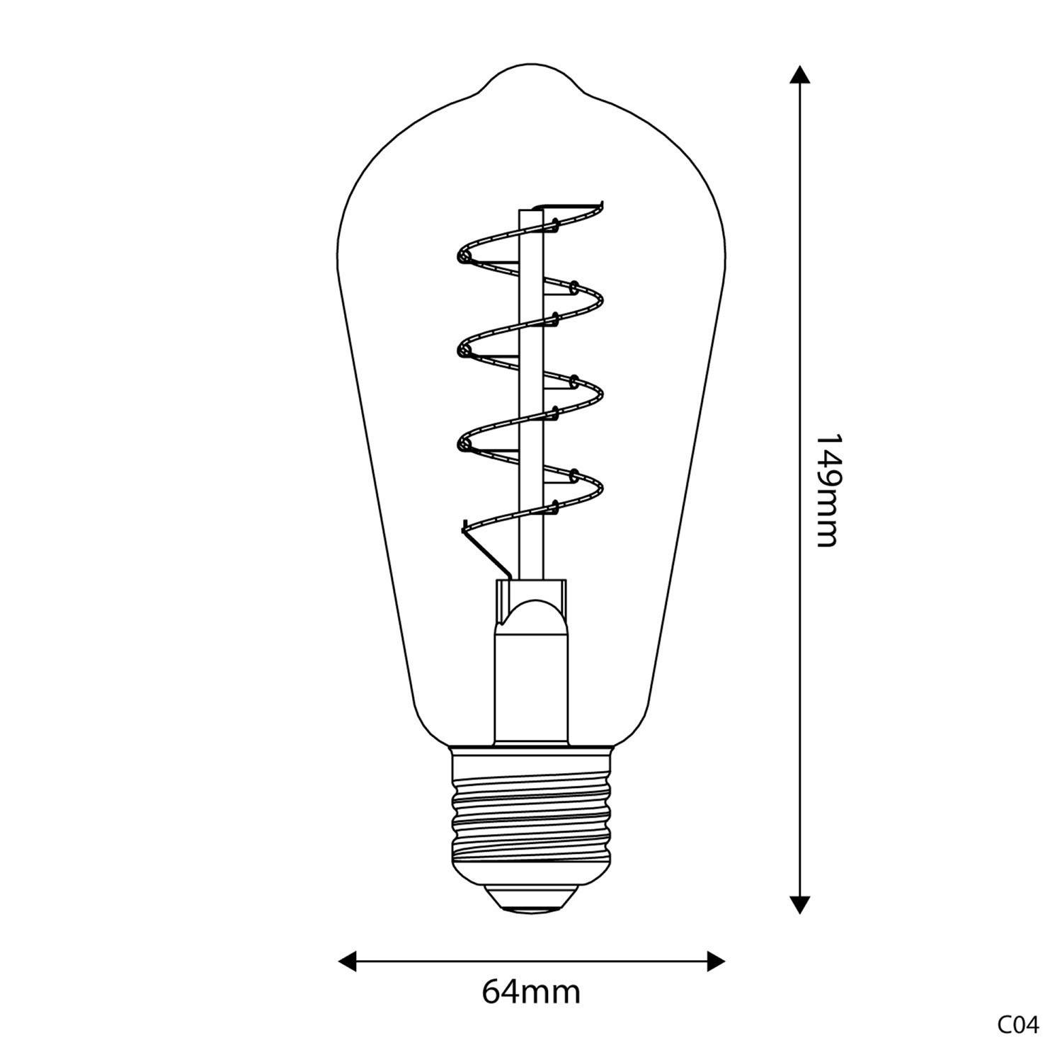 Bec cu LED în formă de spirală, cu filament curb, culoare aurie, model Edison ST64, 4W, 250 Lm, E27, 1800K, reglabil - C04