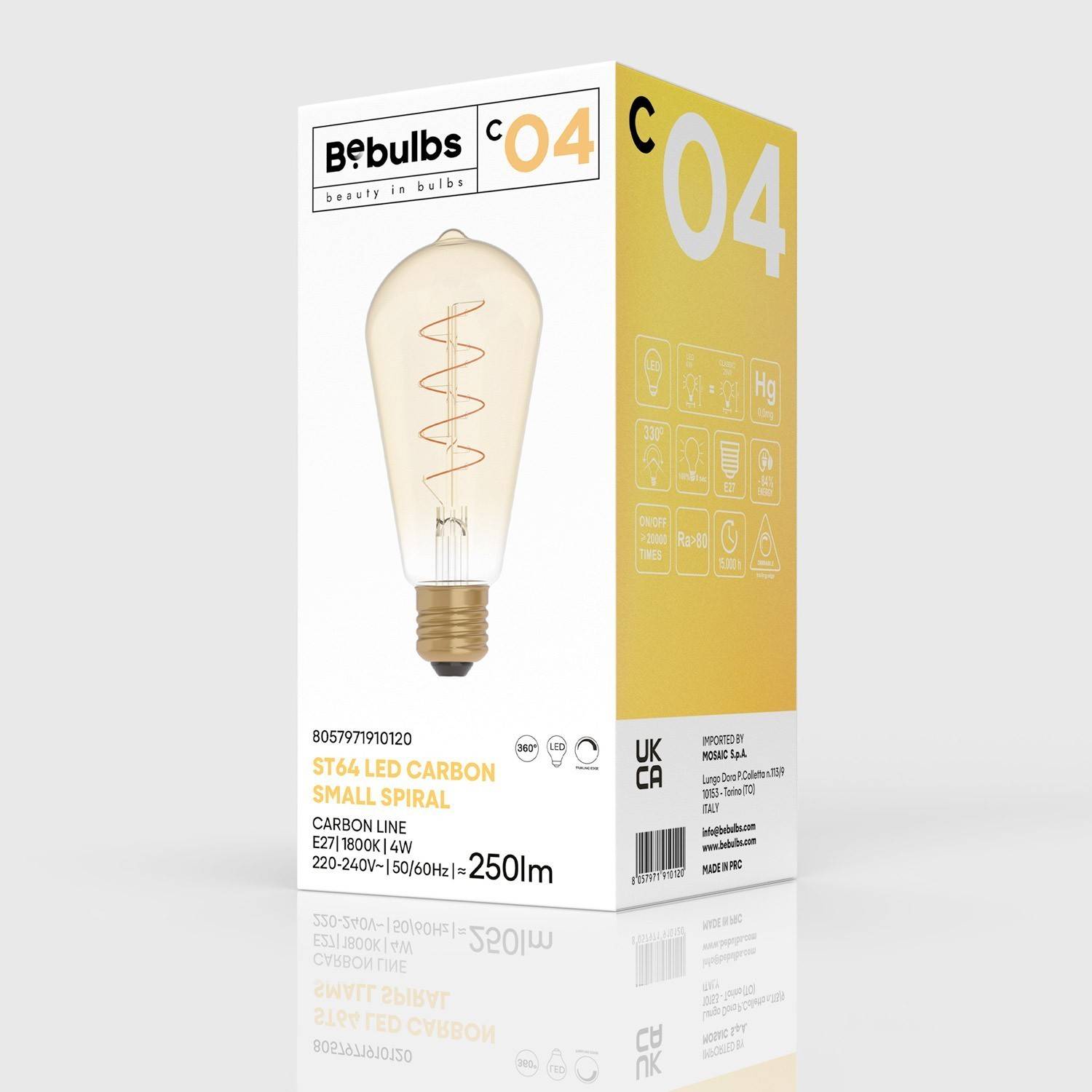 Bec cu LED în formă de spirală, cu filament curb, culoare aurie, model Edison ST64, 4W, 250 Lm, E27, 1800K, reglabil - C04