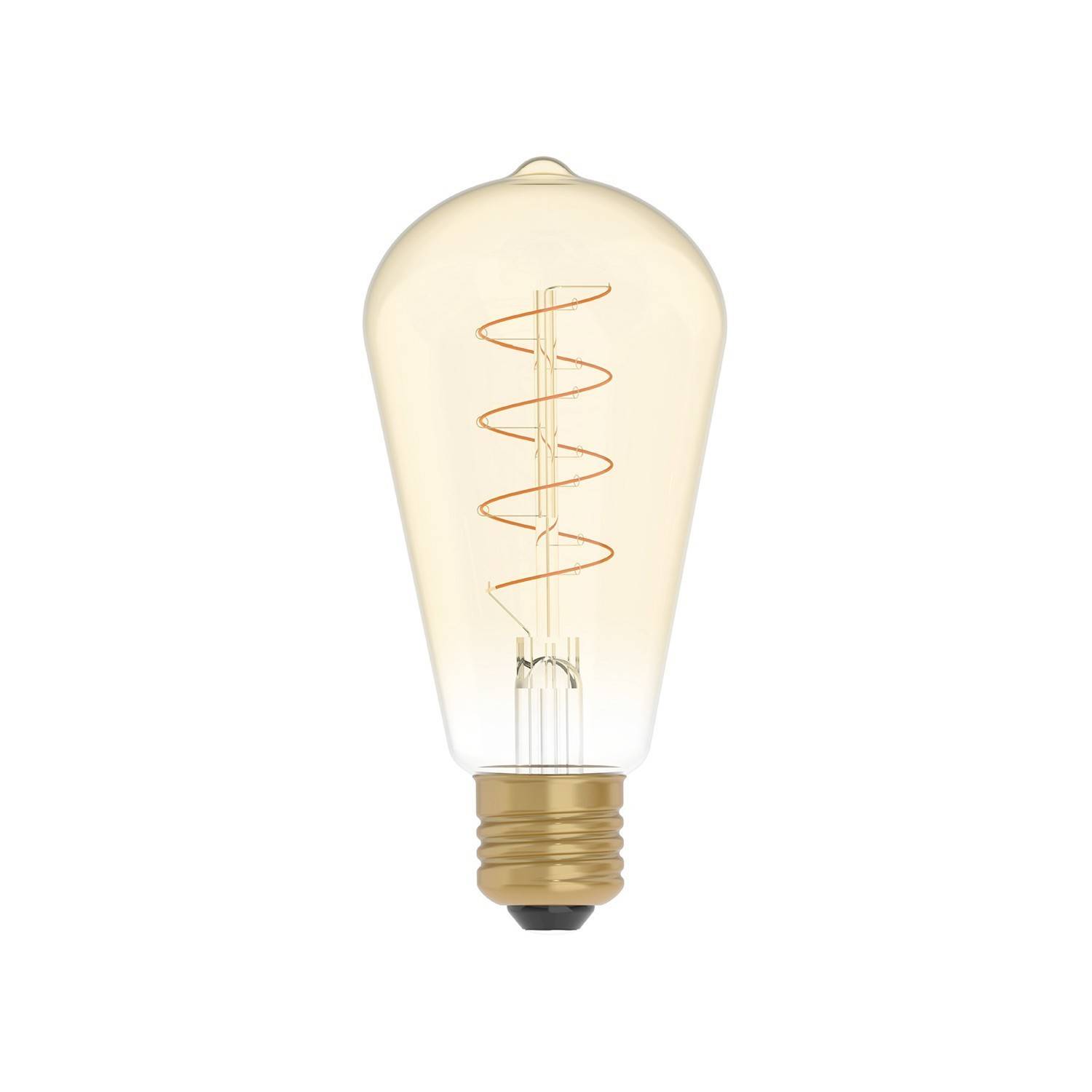 Lâmpada LED Dourada C04 Linha Carbono Filamento Curvo Espiral Edison ST64 4W E27 Regulável 1800K