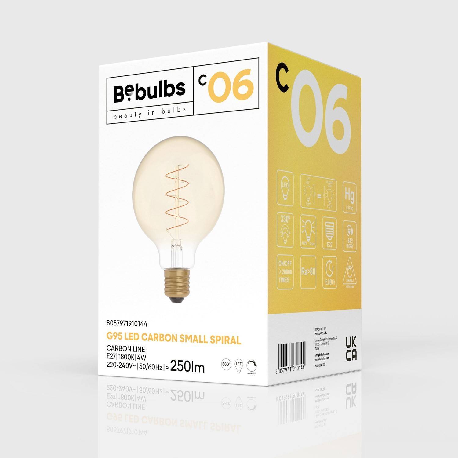 Bec LED cu filament spiralat curbat din linie de carbon, de culoare aurie, model Globe G95, 4W, 250Lm, E27, 1800K, cu posibilita