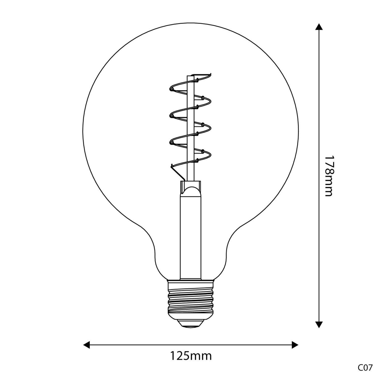 Bec LED cu filament spiralat curbat în formă de linie de carbon, model Globe G125, 4W 250Lm E27 1800K, reglabil - C07