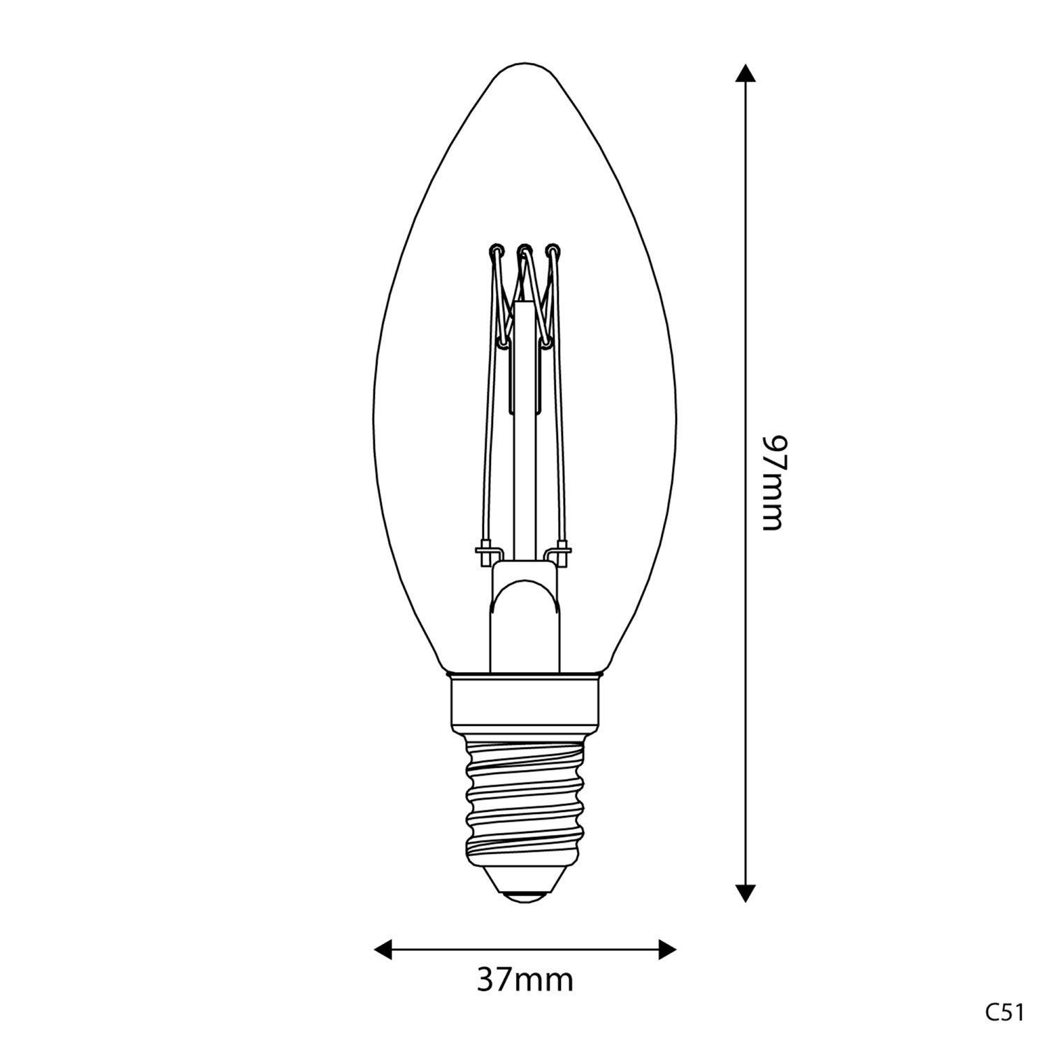 Bombilla LED Dorada Carbón Line Filamento Largo Candela C35 3,5W 300Lm E14 2700K Regulable - C51