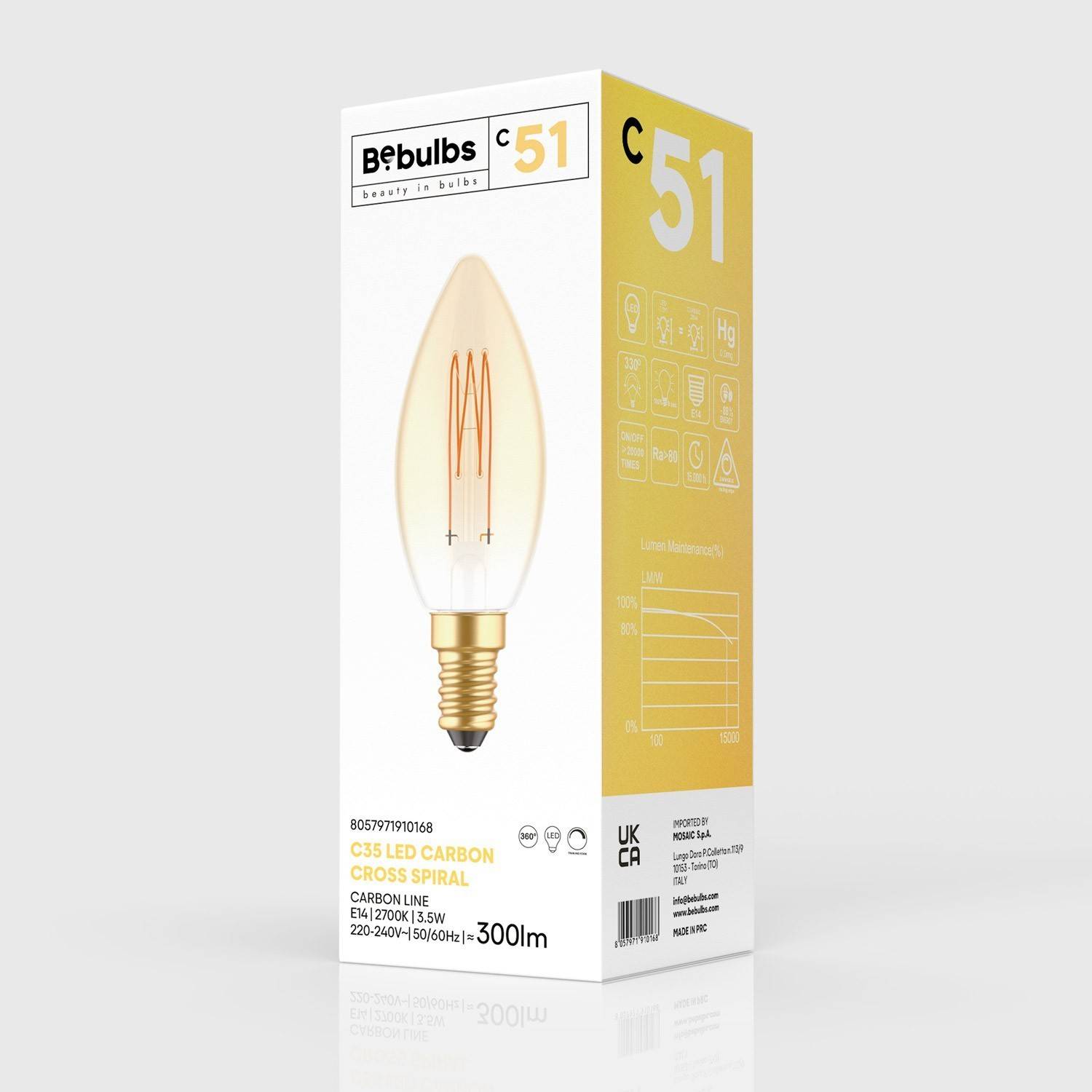 LED Gouden LED Carbon filament lamp C51 kaarsje C35 3,5W E14 Dimbaar 2700K