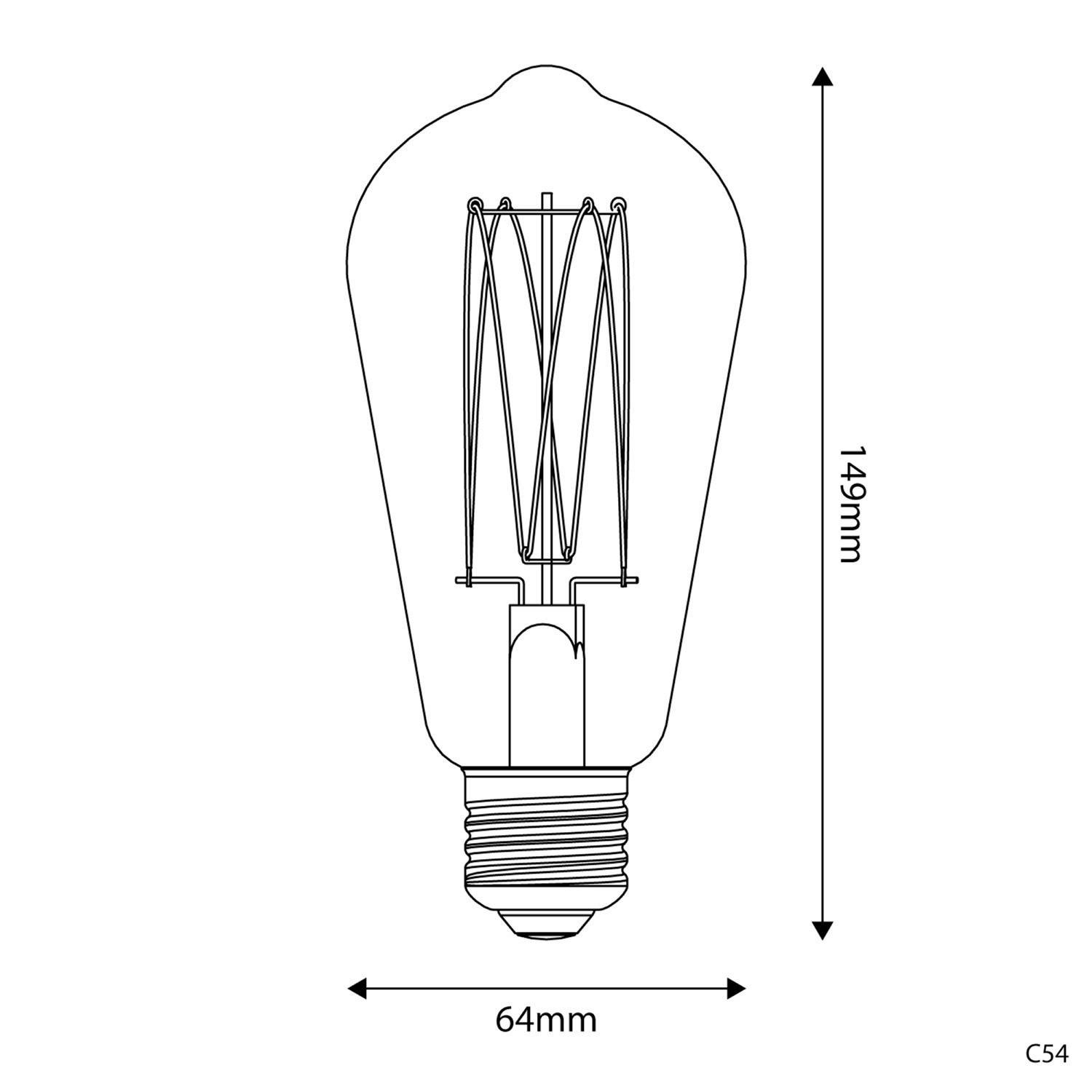 Bec LED cu filament de carbon în formă de sârmă din aur, model Edison ST64, cu puterea de 7W și 640 de lumeni, cu soclu E27, cu 