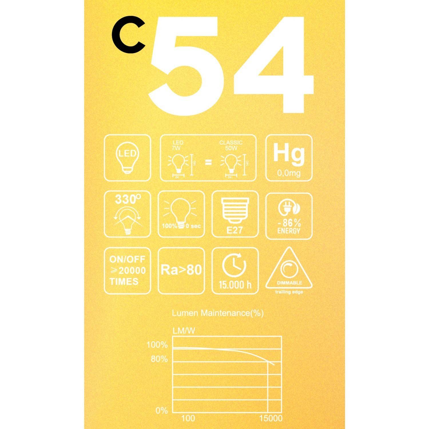 Bec LED cu filament de carbon în formă de sârmă din aur, model Edison ST64, cu puterea de 7W și 640 de lumeni, cu soclu E27, cu 