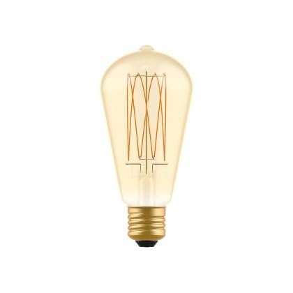 Bec LED cu filament de carbon în formă de sârmă din aur, model Edison ST64, cu puterea de 7W și 640 de lumeni, cu soclu E27, cu 