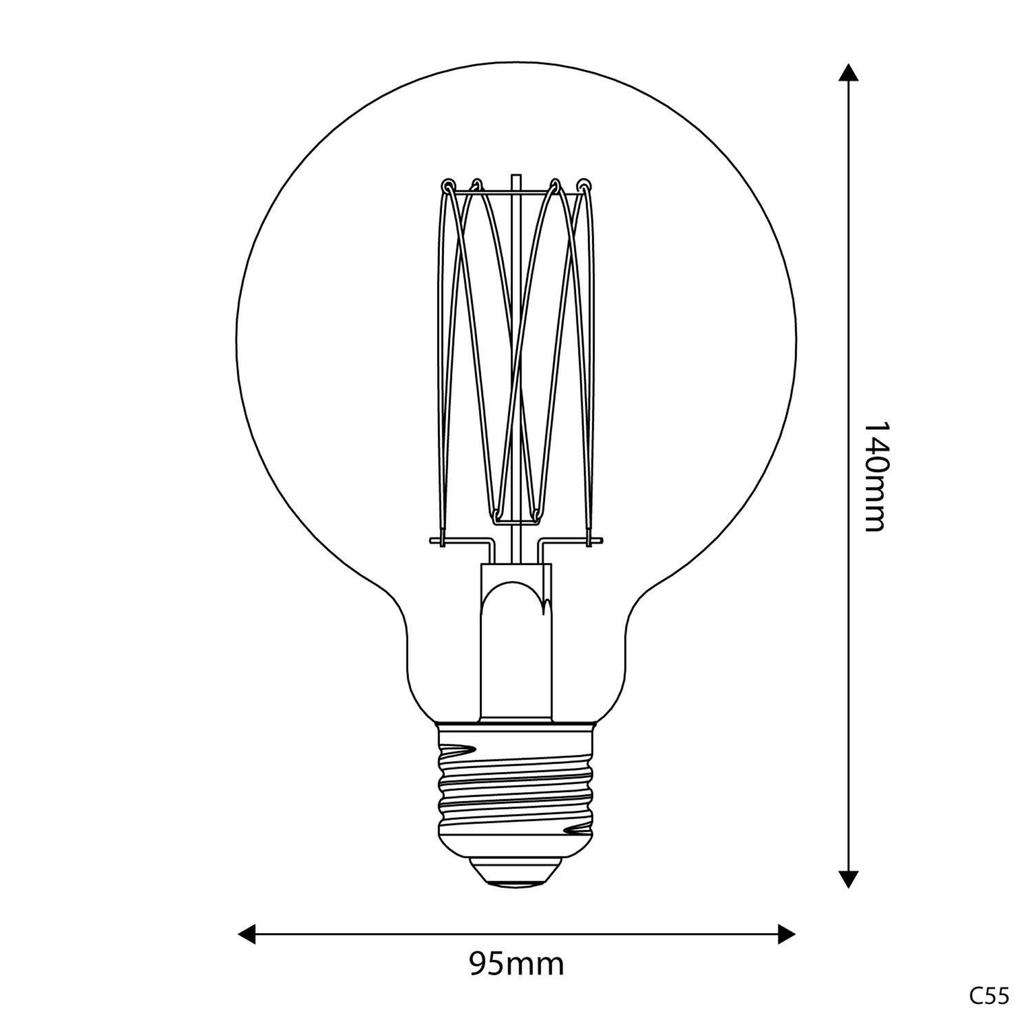 LED arany gömb izzó C55 szénszálas jellegű izzószállal G95 7W E27 fényerőszabályozható 2700K