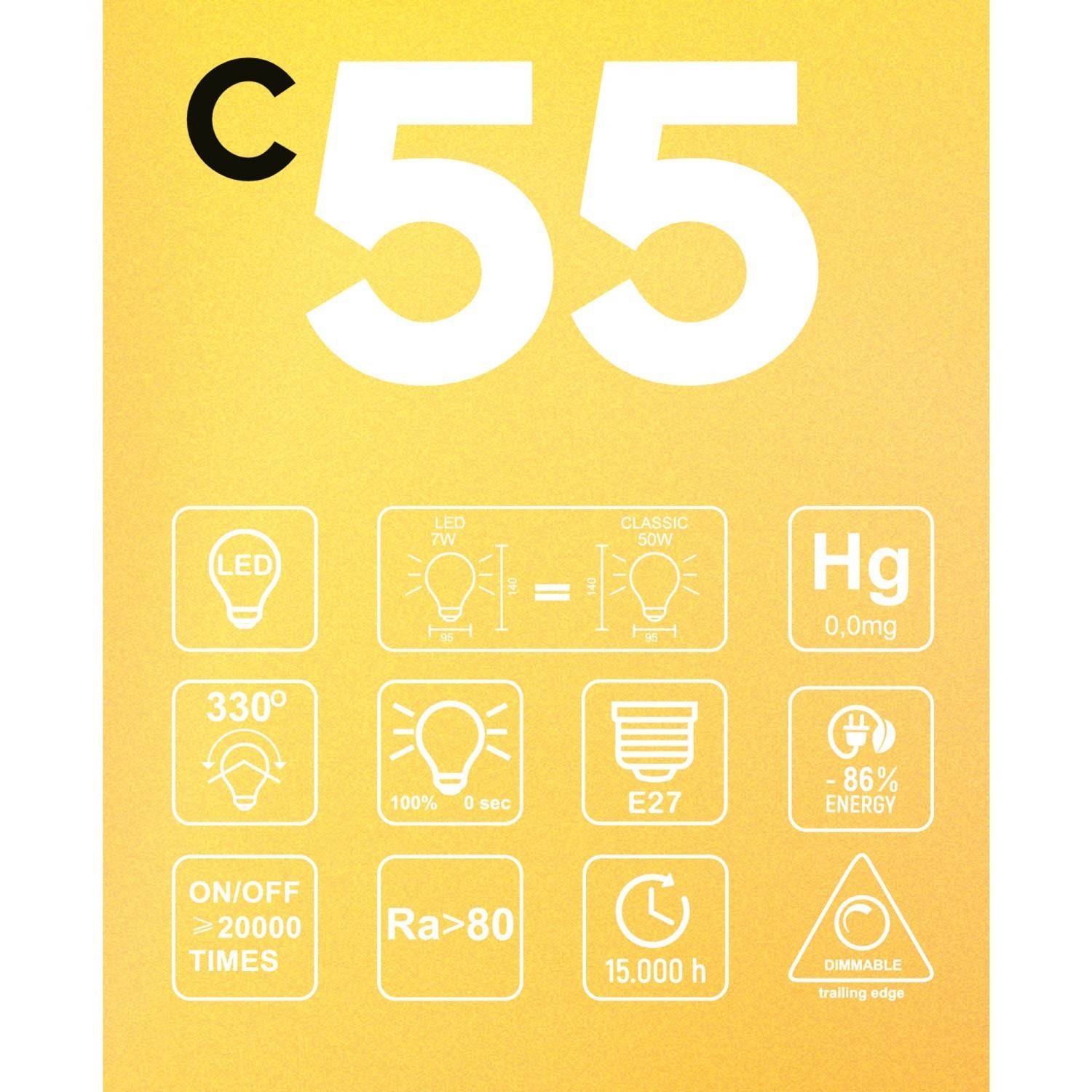 LED Gylden Glødepære C55 Carbon Line glødetråd bur Globe G95 7W E27 Dæmpbar 2700K