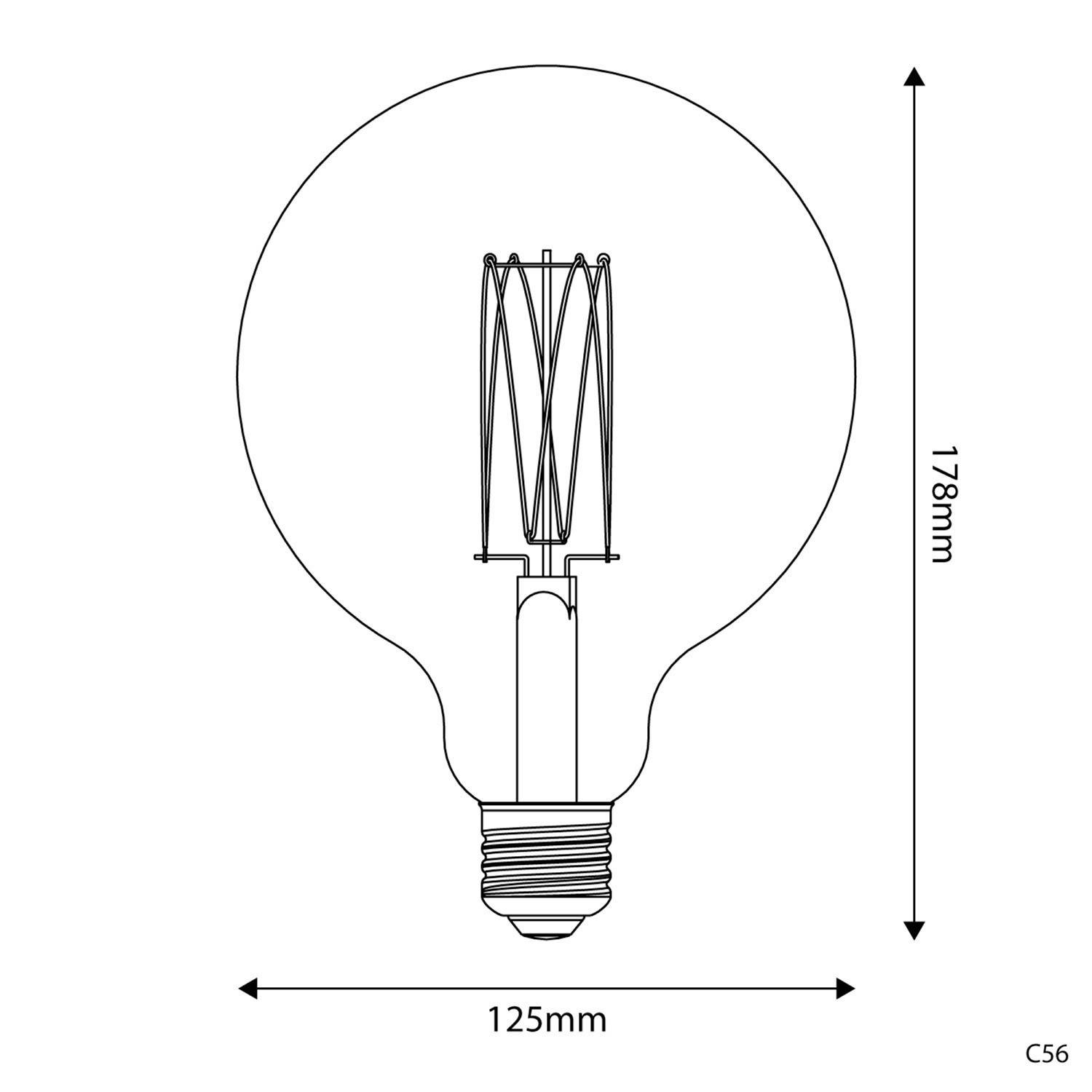 Bec cu LED cu filament din carbon, cu lumină aurie, tip glob G125 7W 640Lm E27 2700K, reglabil - C56