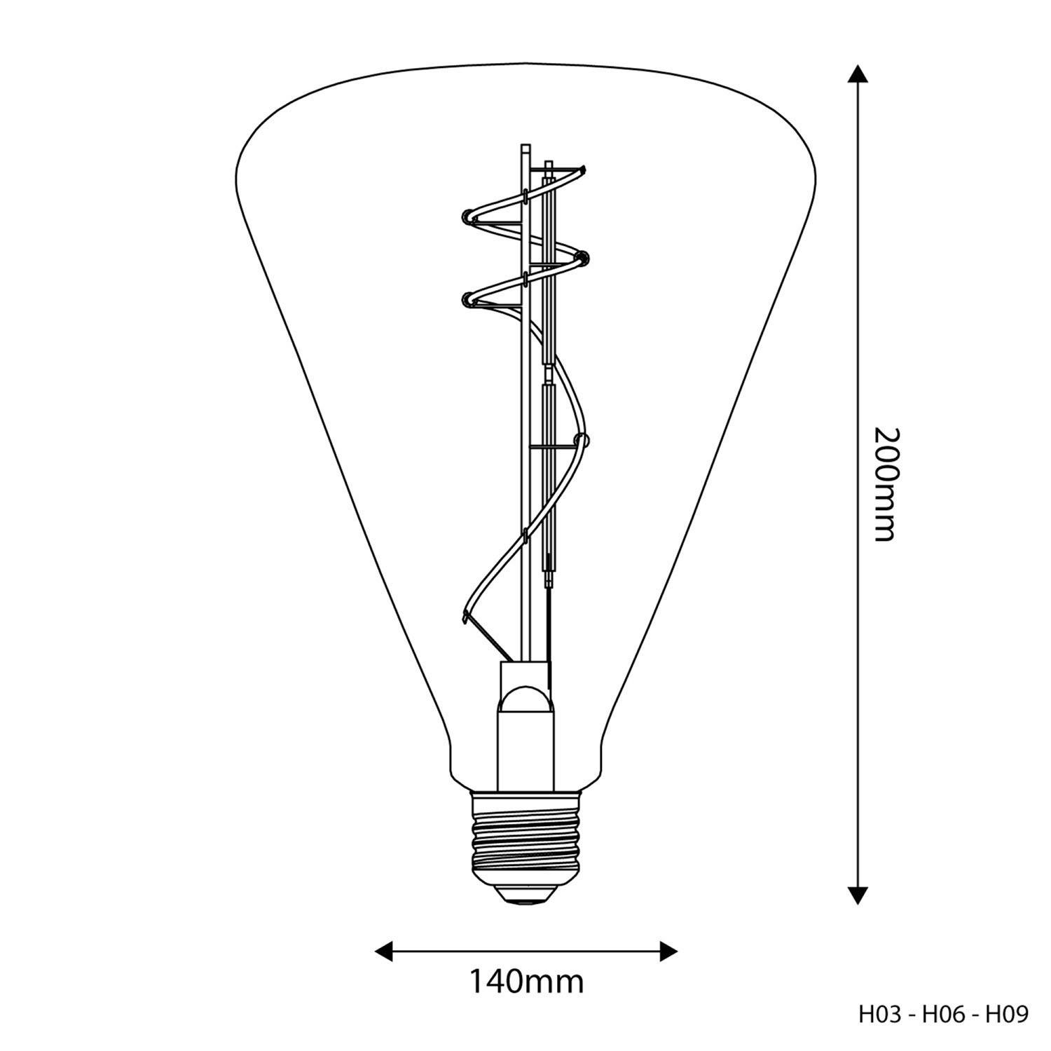 LED füstös szürke H09 Ellipse 140 izzó 10W E27 fényerőszabályozható 1800K