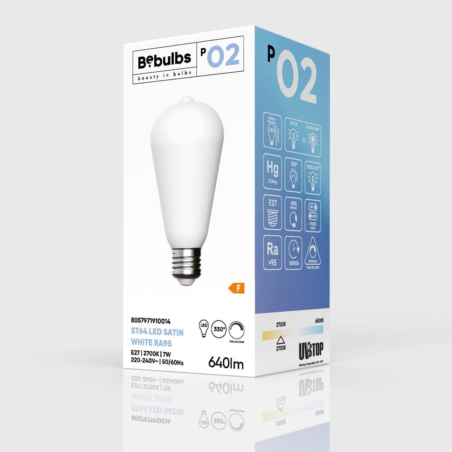 Lâmpada LED E27 CRI 95 ST64 7W 2700K Regulável - P02