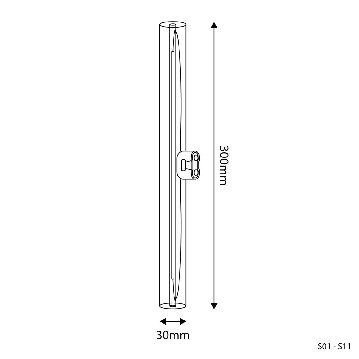 Linjär transparent S14d LED-lampa - längd 300 mm 6W 520Lm 2700K dimbar - S01