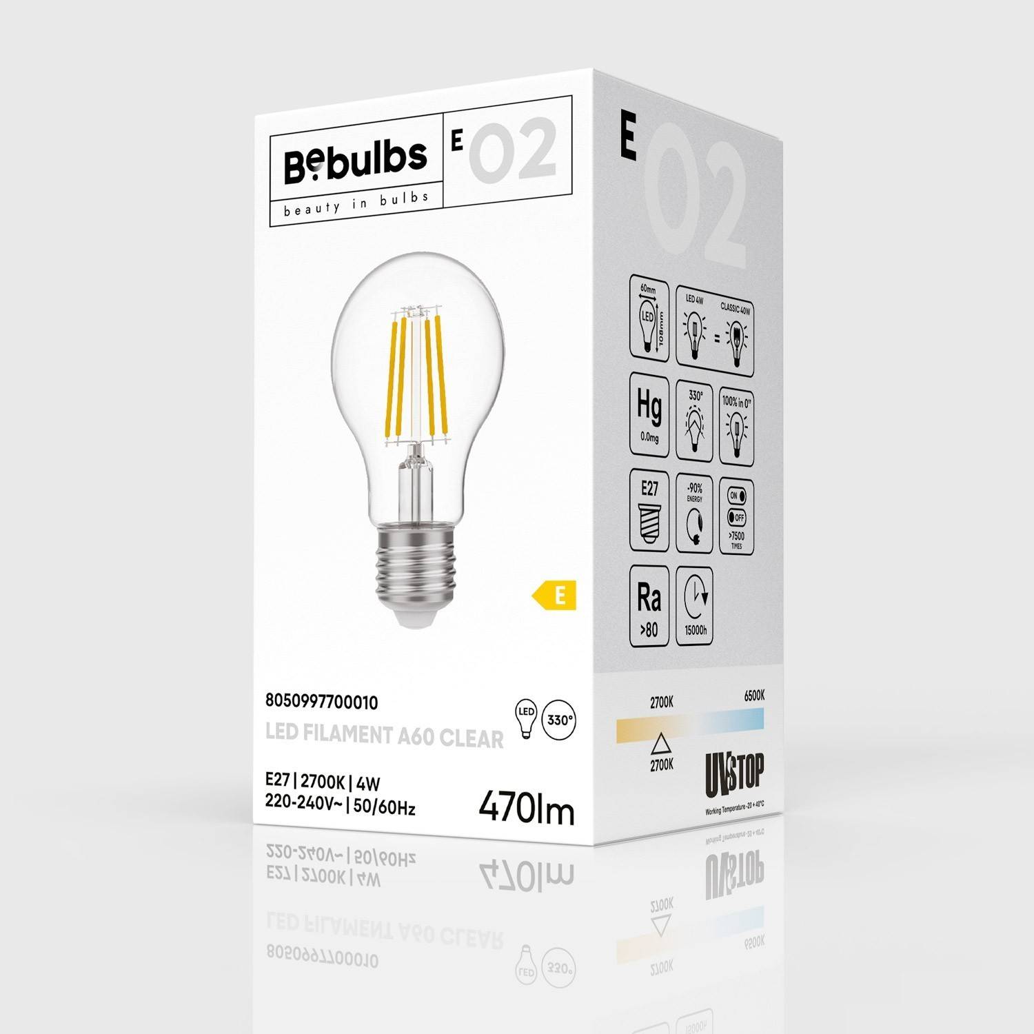 LED prozirna Drop žarulja A60 4W 470Lm E27 2700K - E02