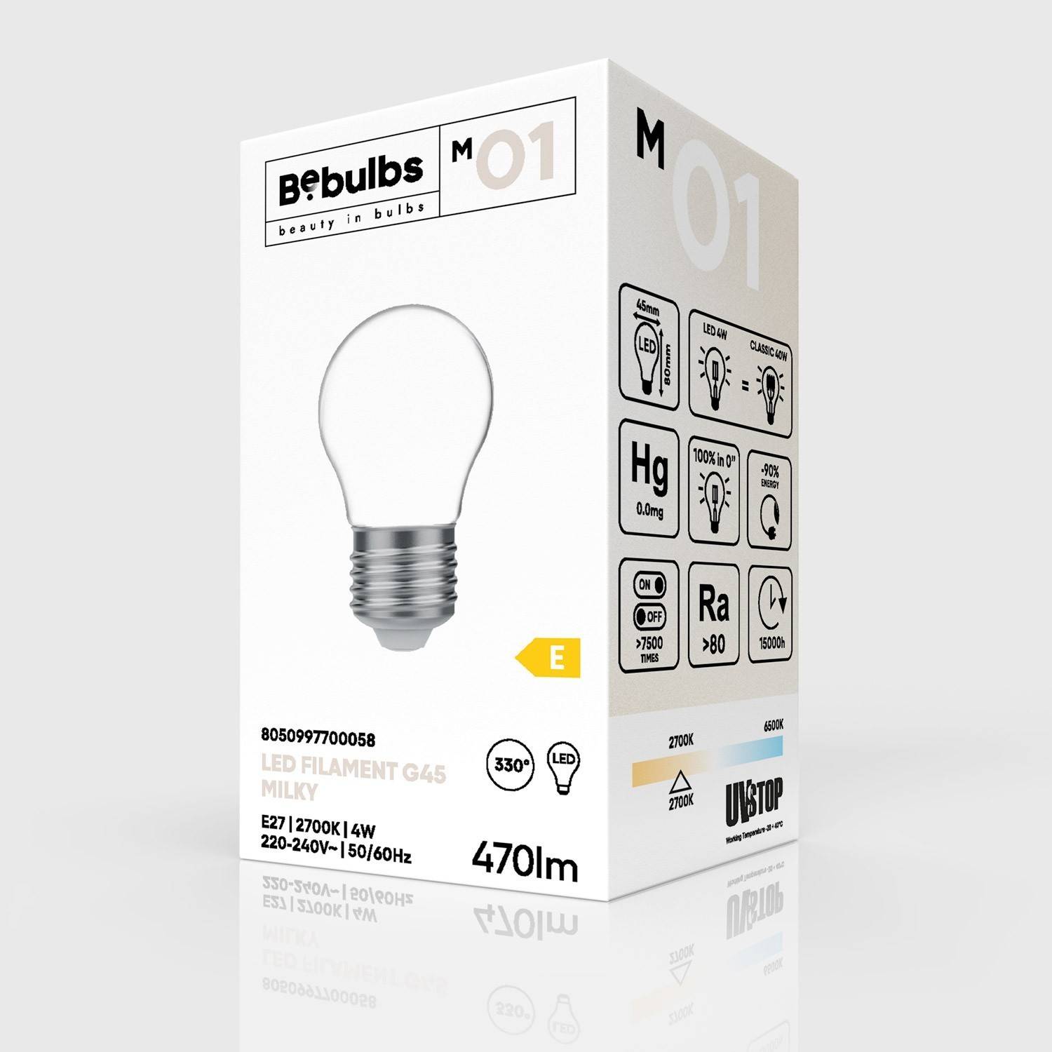 Żarówka LED kulka G45 mleczna 4W 470Lm E27 2700K - M01