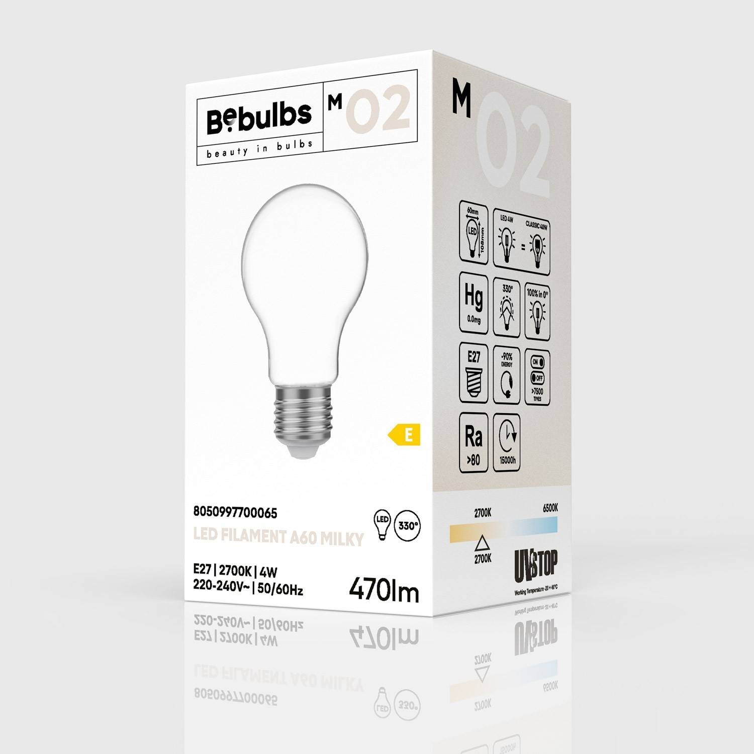 LED Λαμπτήρας M02 Drop A60 Οπάλ 4W 470Lm E27 2700K