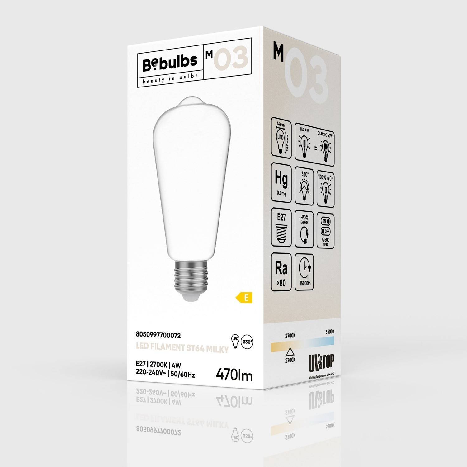 Bec LED Milky Edison ST64 4W 470Lm E27 2700K - M03