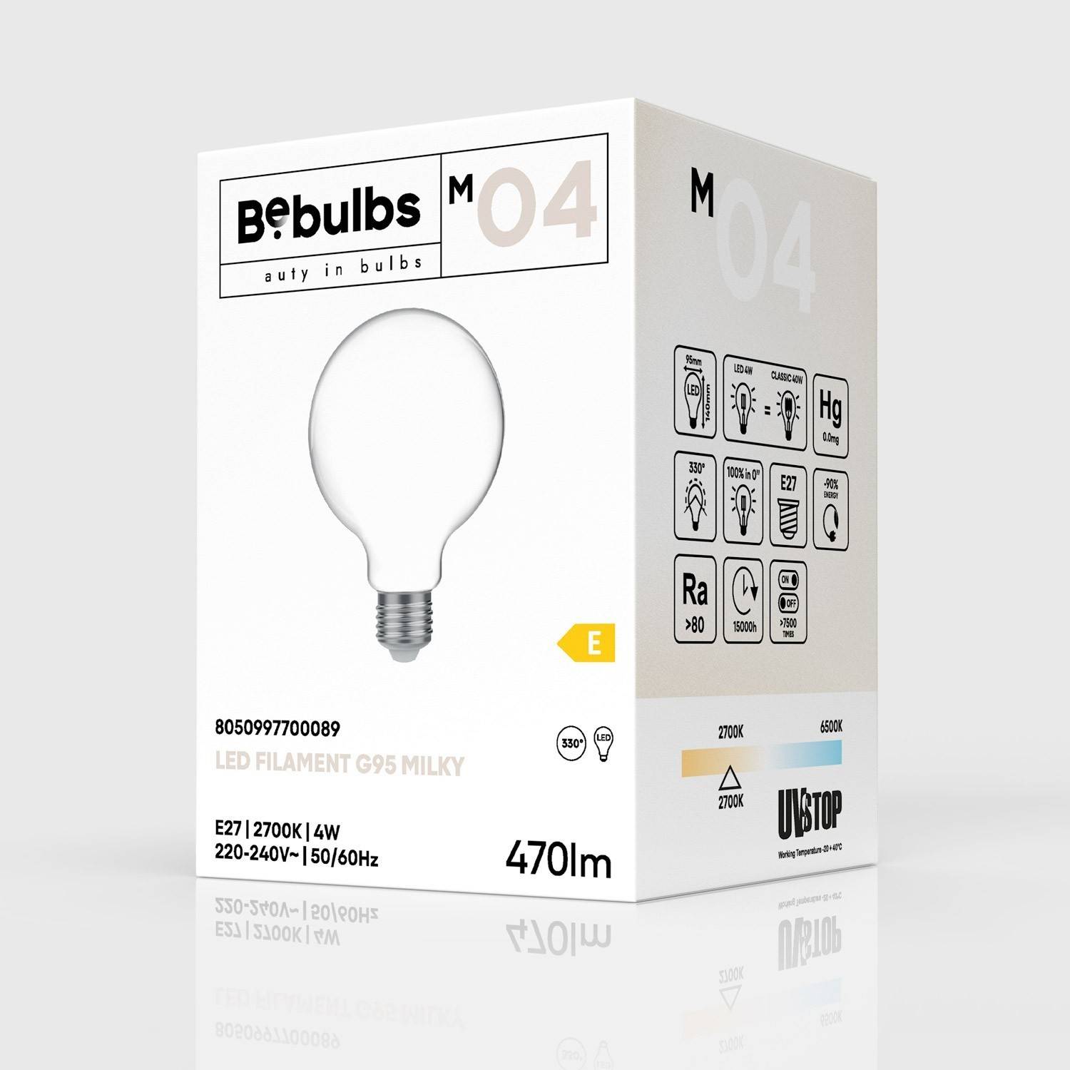 Bombilla LED Milky Globo G95 4W 470Lm E27 2700K - M04