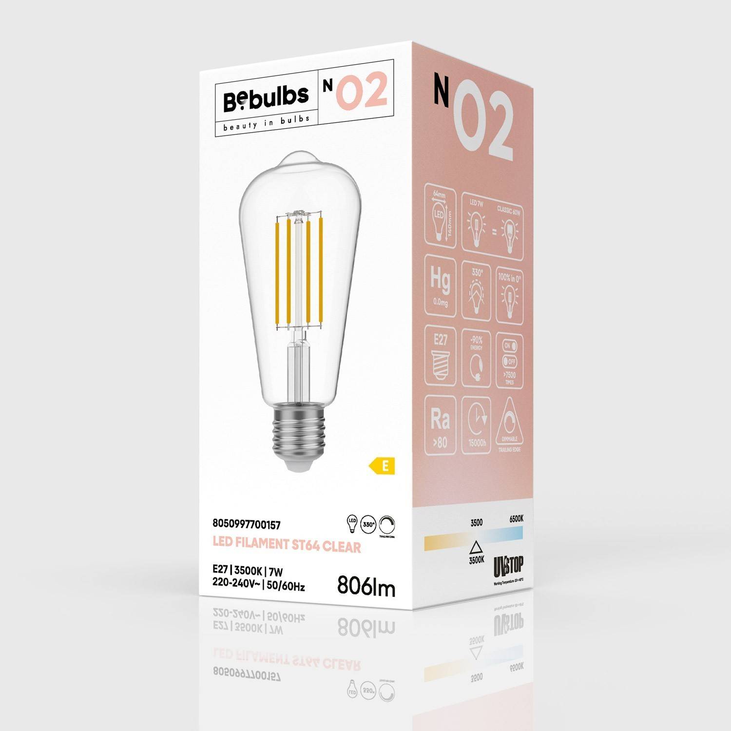 Bec cu LED transparent Edison ST64 7W 806Lm E27 3500K Reglabil - N02