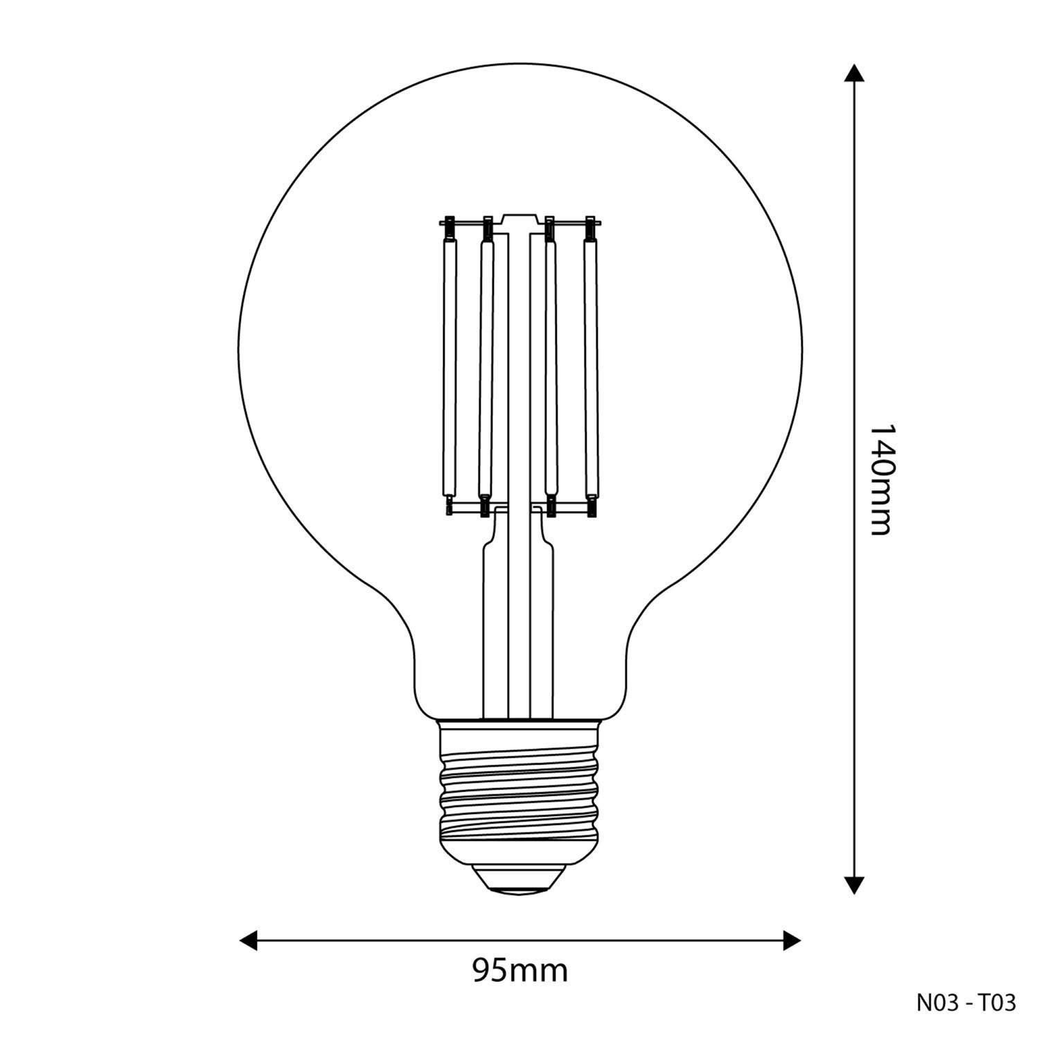 Bec cu LED transparent, glob G95, 7W, 806Lm, E27, 3500K, reglabil - N03