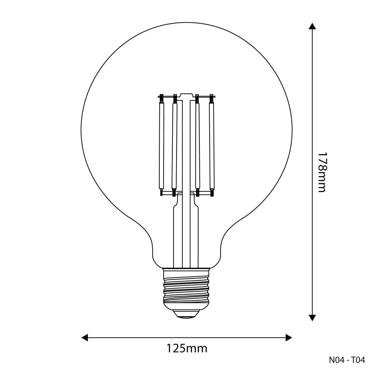 Glob G125 Transparent LED-pære 7W 806Lm E27 3500K Dæmpbar - N04